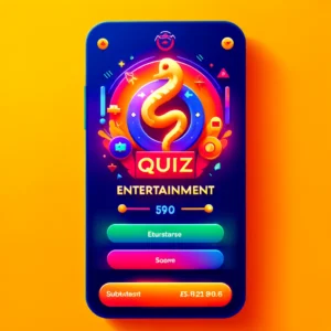 DALL·E 2024-05-30 00.44.56 - A vibrant app interface for the Entertainment quiz in the Bharat Club Quiz. The screen shows a colorful icon representing Entertainment, a list of ent